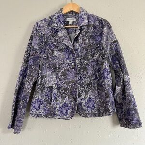 Christopher & Banks Vintage Floral Purple Corduroy Jacket Spring Lavender Medium